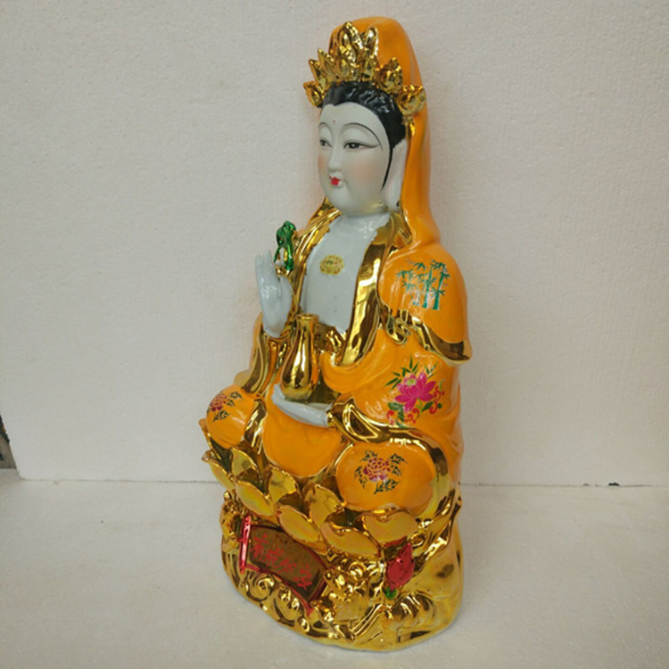 潮州厂家直销陶瓷锦绣黄观世音菩萨佛像工艺品摆件